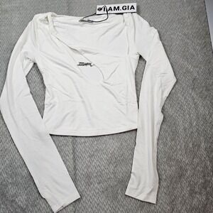 I.AM.GIA Silene Top Womens Small White Long Sleeve GIA Logo NEW